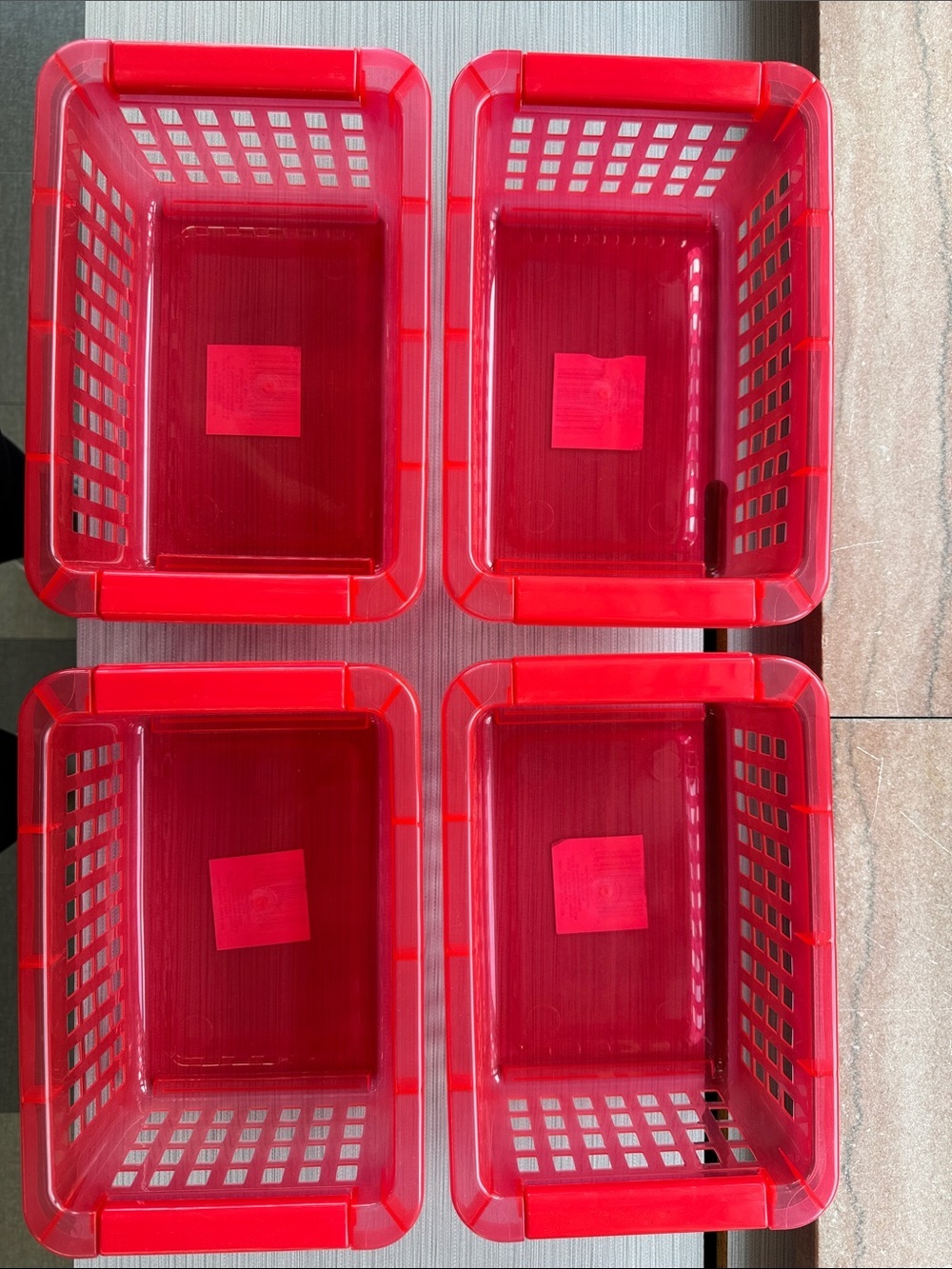 🟥 Set of 4 Red Plastic Stackable Storage Baskets, Like New